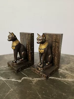 Egyptian Cat Goddess Bastet Pharaoh Resin Bookends 1980’s • £13.99