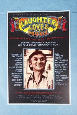 $74.99 • Buy Vtg  1991 Bill Graham Laughter Love Music Grateful Dead Memorial Concert Poster