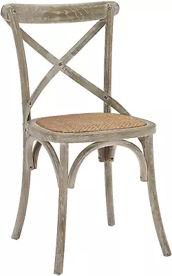 Gear Rustic Modern Farmhouse Elm Wood Rattan Dining Chair In Gray • $148.99