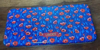 Liberty London Metal Tin Blue Red Floral Print Pencil Case • £6.37