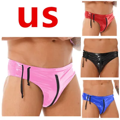 US Mens Shiny Shorts Underwear Sexy Elastic Low Rise Bikini Briefs Sissy Panties • $11.12