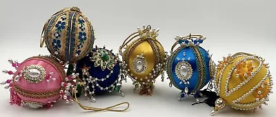 Vintage Christmas Ornaments Handmade Silk Push Pins Beads Sequins Balls Lot Of 6 • $89.95