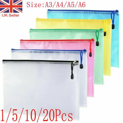 A3/A4/A5 Plastic Zip File Bags Storage Document Folder Protective Wallet Pockets • £32.18