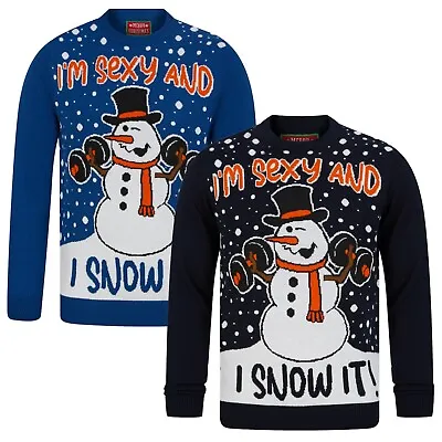 Men's Christmas Funny Novelty Jumper Sexy Snowman Thin Knit Xmas Sweater New • £19.95