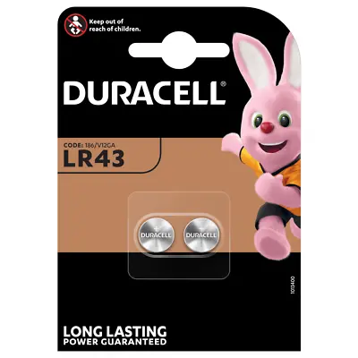 LR43 Batteries 1.5V Coin Cell Button 186 AG12 V12GA Duracell 2 Pack Long Expiry • £2.69