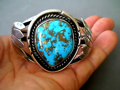 High-Grade Morenci Turquoise Native American Sterling Silver Bracelet 65g • $385