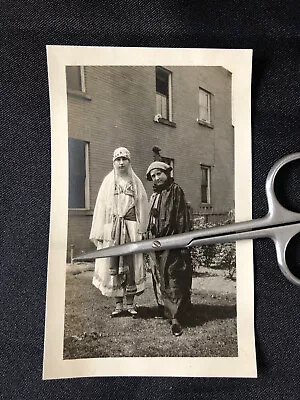 Antique 1910s Girls In Bellydancer Gypsy & Clown Costumes VTG Halloween Photo • $15