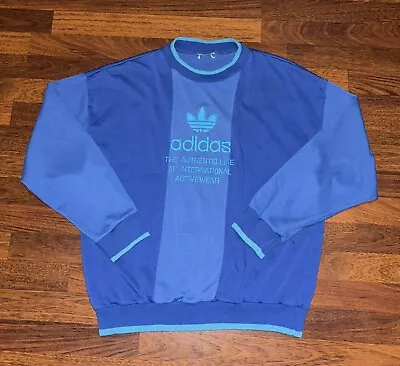 Vintage 80s ADIDAS Spell Out Trefoil Striped Colorblock Sweatshirt M/L VTG • $39.99