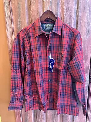 NWT 1960s Pendleton 100% Wool Red Plaid Original Button Up Shirt SZ M Moth Holes • $179