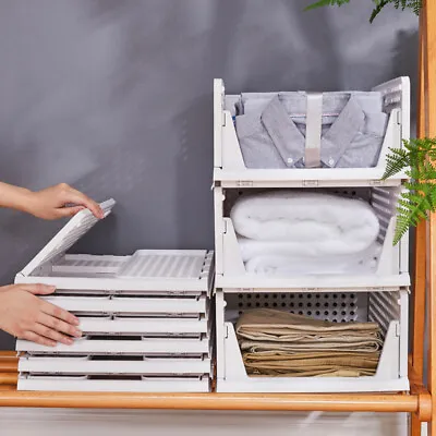 $16.89 • Buy 1/2/10pcs DIY Stackable Foldable Wardrobe Storage Closet Organizer Clothes Shelf