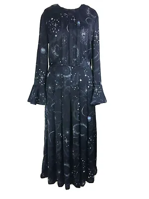 Rare M&S Navy Constellation Sun Moon Stars Galaxy Midi Dress Blogger Fave 8 UK  • £79.99