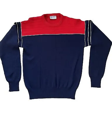 VTG Meister Knit New Wool W L Red/Navy Pullover  Crewneck Sweater Sweatshirt • $15