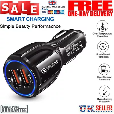 Fast Car Charger 2 USB Port + Type C Universal Socket Adapter For IPhone Samsung • £8.99