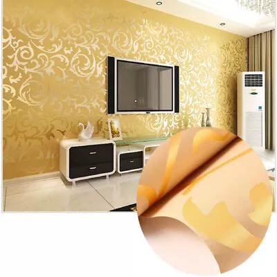 3D Luxury Embossed Damask Effect Wallpaper 10M Roll Wall Paper Home Decor Gold • £11.27