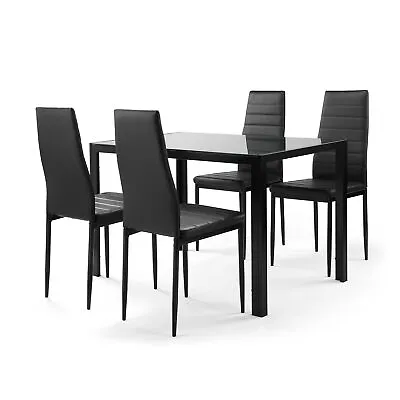 $135.99 • Buy 5Pcs Dining Set Kitchen Room Tempered Glass Table Set And 4 Leather Chairs Home