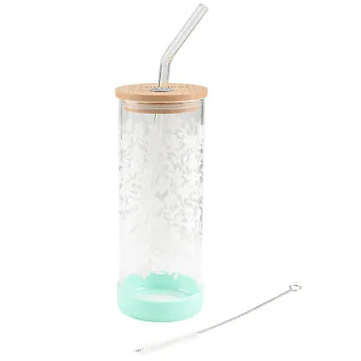 £7.99 • Buy Cambridge® Glass Water Bottle & Straw Reusable Non-Slip Leakproof Bamboo Lid