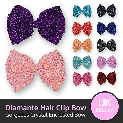 £2.99 • Buy Large Crystal Bow Sparking Diamante Encrusted Hair Clip Grip