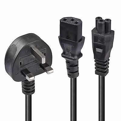 Lindy 30374 2.5M Uk 3 Pin Plug To Iec C13 & Iec C5 Splitter Extension Cable Blac • £13.15