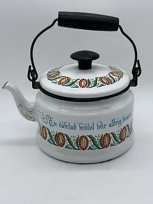 $18.99 • Buy Vintage Berggren Swedish Enamelware Teapot Tea Kettle Rosemaling Folk Art 7.5 
