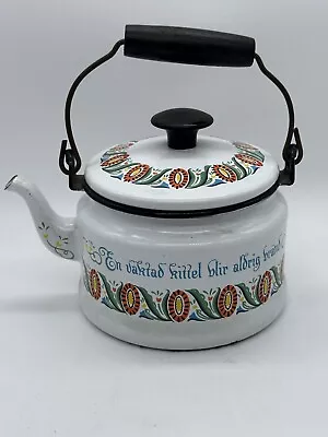 $18.99 • Buy Vintage Berggren Swedish Enamelware Teapot Tea Kettle Rosemaling Folk Art 7.5 