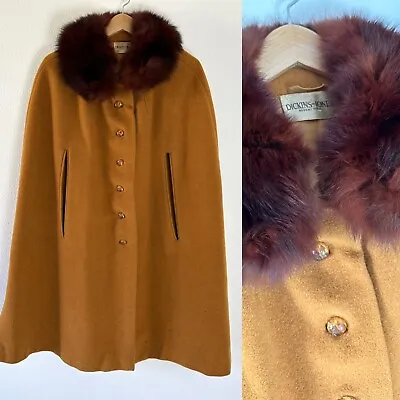 Vintage 60s Dickens And Jones Wool And Mohair Mustard Yellow Cape Fur Collar • $55.99