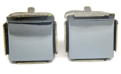 Gold D'Barry Glass Tile Cufflinks Gray Mirrored Finish Vintage Mens Formal Wear • $18.45