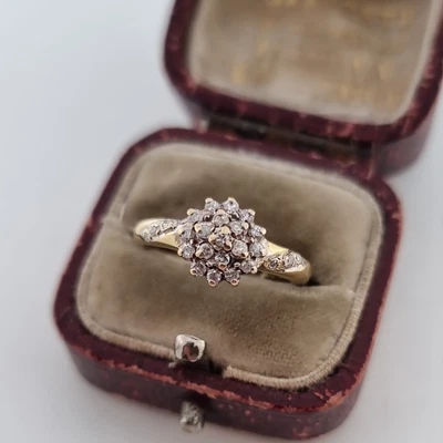 £295 • Buy Vintage 18ct Yellow Gold Diamond Cluster Flower Ring 18k 750