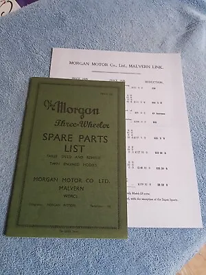 Morgan Three Wheeler Factory Spare Parts List & Pice List 1929 VGC Reprint • $25.25