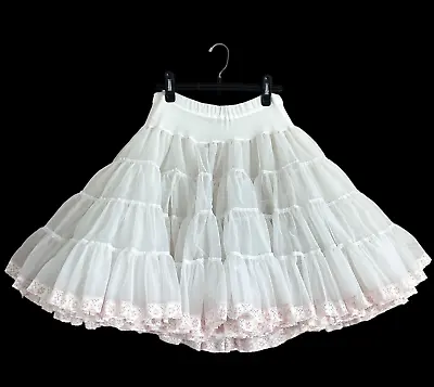 Vtg SAMS Petticoat Skirt 360 Square Dance Tulle Lace Full 3 Layer White Size P S • $55