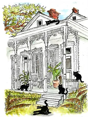 Cats In New Orleans Mansion Cat Art Prints New Orleans Art Prints Cat Art • $35