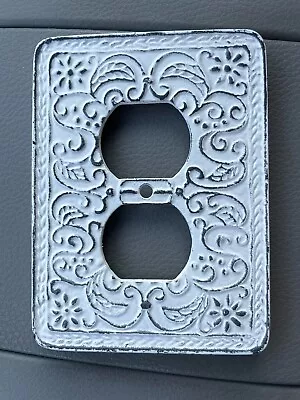 Farmhouse Styled Distressed White Metal Vintage Outlet Plug Cover Plate • $9.50