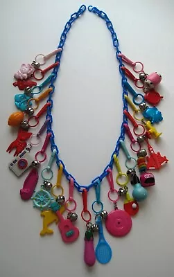 RETRO 1980's Plastic Bell Clip On Vintage 80's CHARM NECKLACE Loaded! #2 • $78