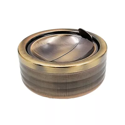 Grooved Bronze Smokeless Ashtray With Lid For Cigarettes Outdoor Outside Patio • $12.99