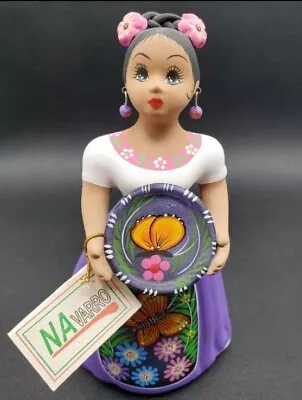 Mexican Folk Art Original Navarro Lupita Hand Painted Figure Butterflies Signed • $39.99