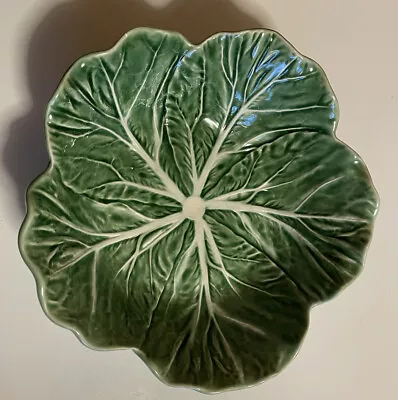 BORDALLO PINHEIRO Incised Mark MAJOLICA GREEN CABBAGE LEAF BOWL 8.5 Inches • $26.95