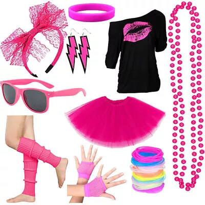 Women Retro 80s Fancy Dress Party Costume Accessories Set Club Halloween Outfit • $37.61