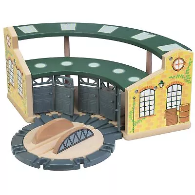 Wooden Train Round House Combo With Rotating Turntable Train Shed To House 5... • $86.89