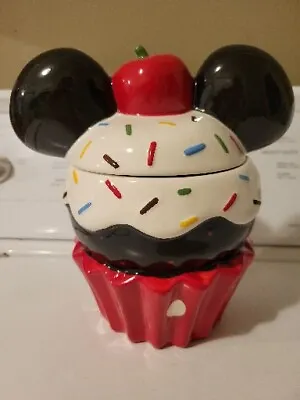 Disney Mickey Mouse Cupcake Sprinkles With Cookie Jar Canister Ceramic NEW • $55