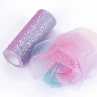 10Yard/roll Rainbow Glitter Tulle Roll Sequin Crystal Organza Sheer Fabric Craft • $14.01
