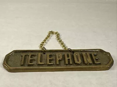 Vintage Embossed Telephone Brass Cast Plate Sign Plaque 5.75”x1.25” • $49.99