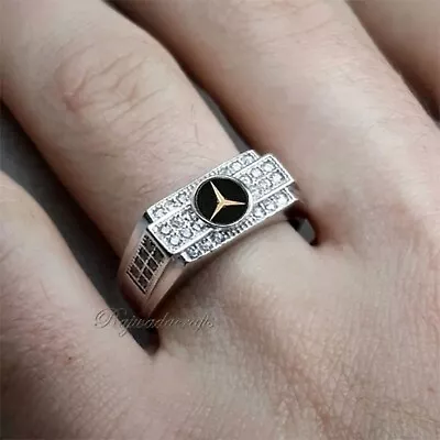 Minimalist 3D Mercedes Benz Ring Solid 925 Silver Christmas Gift For Unisex • $59