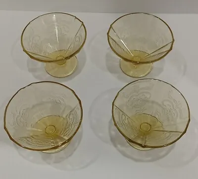 Vintage Federal Glass Madrid Amber Depression Sherbet Footed Dishes #392  Set 4 • $15.97