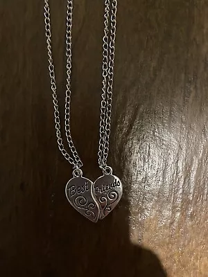 £3.99 • Buy Best Friends Necklace Set, 2pcs Silver Heart Matching Chains- Friendship Gift