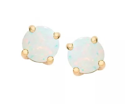 9ct Yellow Gold Natural Opal Round Solitaire Stud Earrings - October Birthstone • £59.95