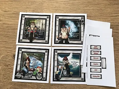 £2.99 • Buy Set Of 4 Handmade Family Biker Themed Birthday Card Toppers And Sentiments