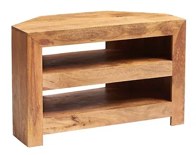 Modern Solid Light Mango Wood Open Corner TV Cabinet Unit Stand For Living Room • £305.99