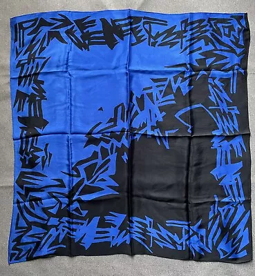 Vintage Liz Claiborne Silk Scarf Blue & Black Abstract Made In Japan 31  Square • £21.23