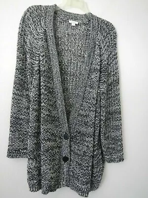 J. JILL XL Black White Open Weave Cotton Nylon LS Cardigan Sweater • $18.99