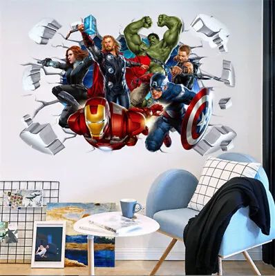 £10.39 • Buy Decoration 3D Decal Decor Marvel Avengers Hole In Wall Art Bedroom Sticker Kids
