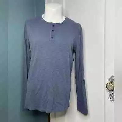 Vince Men's Henley Shirt Large Blue Long Sleeve 100% Cotton • $25